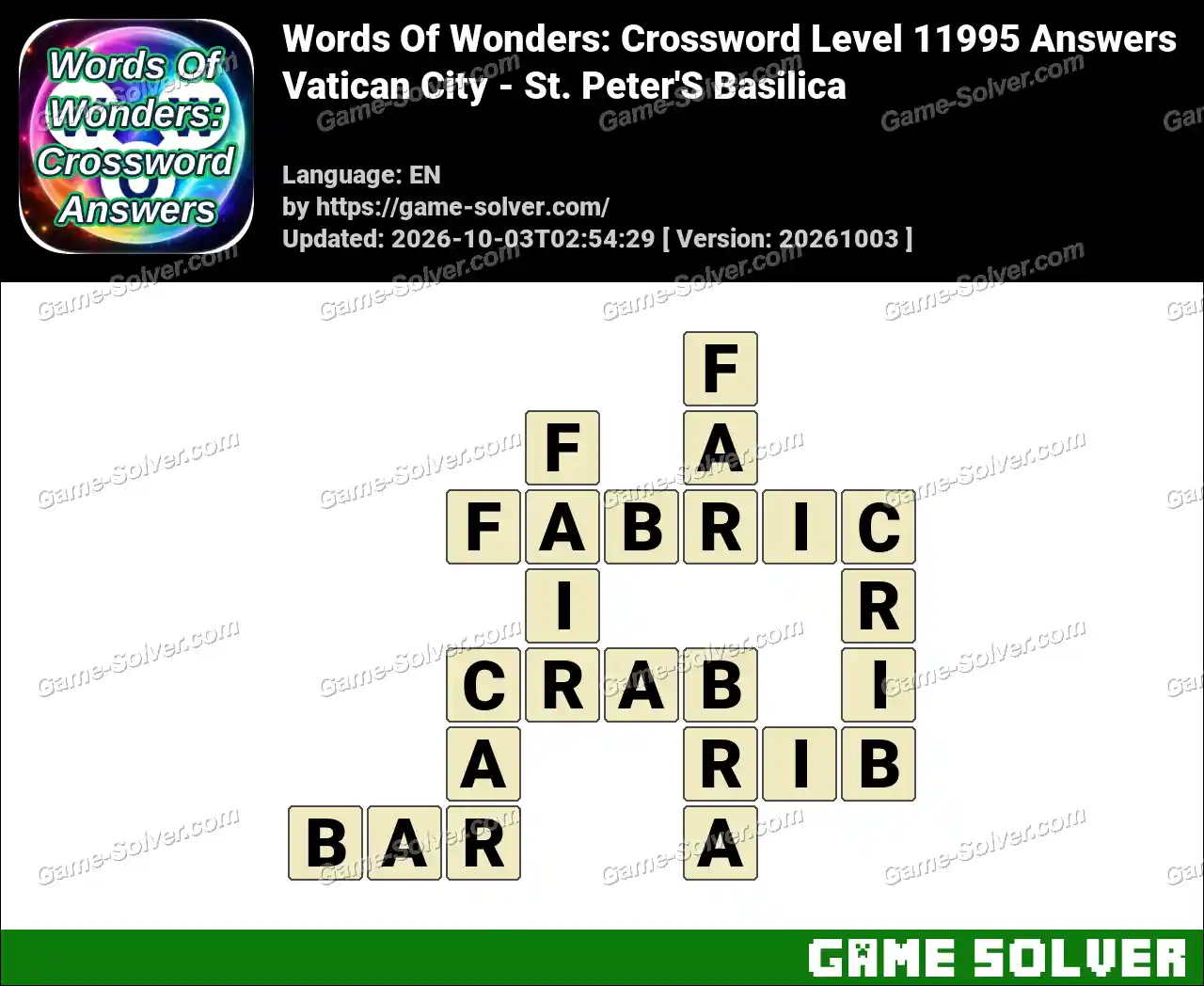 Words Of Wonders: Crossword Level 11995 Answers – Vatican City – St. Peter’S Basilica
